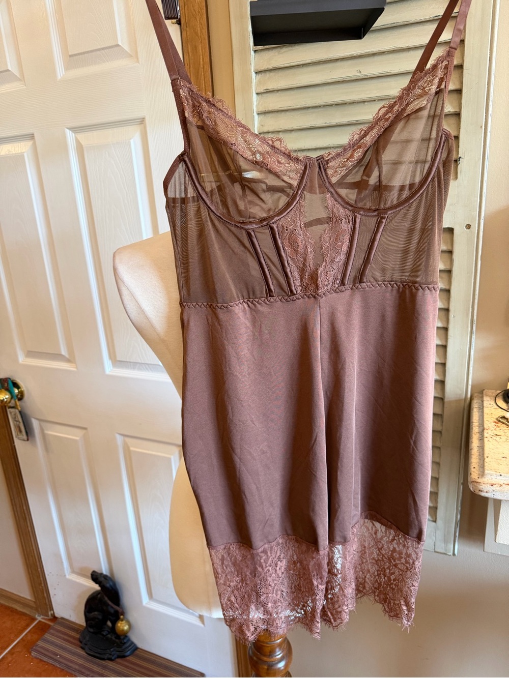 Lace-Trim Sheer Slip Chemise